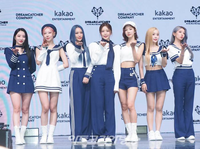 드림캐쳐 여덟 번째 미니앨범 '아포칼립스 : 프롬 어스'(Apocalypse : From us) 발매 기념 쇼케이스(왼쪽부터 수아-한동-시연-지유-유현-가현-다미) 2023.05.24 사진 ⓒ아트코리아방송 이용선 기자