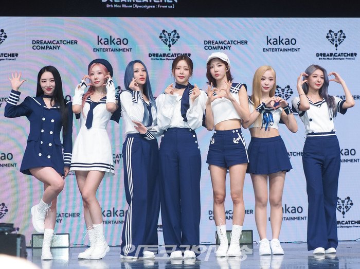 드림캐쳐 여덟 번째 미니앨범 '아포칼립스 : 프롬 어스'(Apocalypse : From us) 발매 기념 쇼케이스(왼쪽부터 수아-한동-시연-지유-유현-가현-다미) 2023.05.24 사진 ⓒ아트코리아방송 이용선 기자