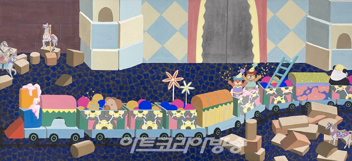 경서정,_떠나볼까요__, 장지에 채색, 금박, 33x71cm, 2023