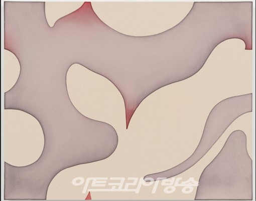 It was unusually quiet on Lafayette Street and for a brief moment the cadence of my footsteps aligned with that of a stranger, 2023, Dye and canvas, 81.3 x 101.6 cm