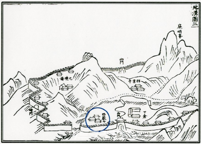 북한산 서암사 지명 표시 옛 도안 그림