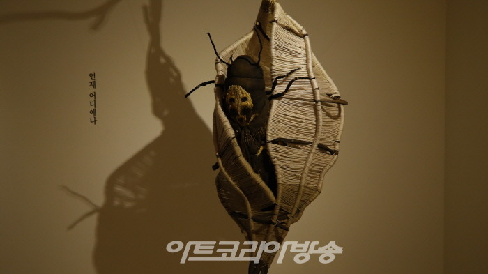 김영화, 언제 어디에나, 80×220×100cm, 칡덩굴·털실·천, 2023(2020년 리메이킹)