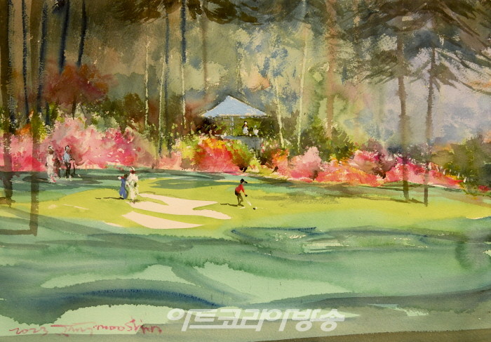 신정무 화백 ‘골프인생 47년’-마스터스 철쭉꽃 핀 코스 14번 Hole