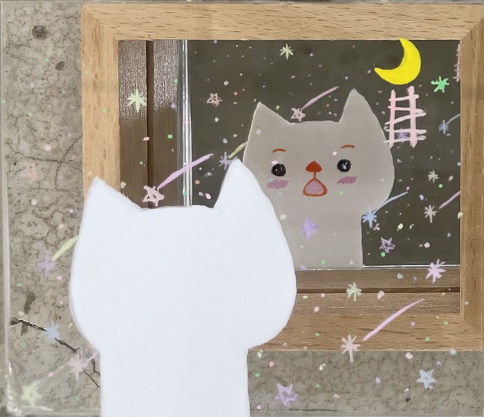 달빛고양이 마주하기 No15 9.0x8.0cm mixed media on canvas 2023