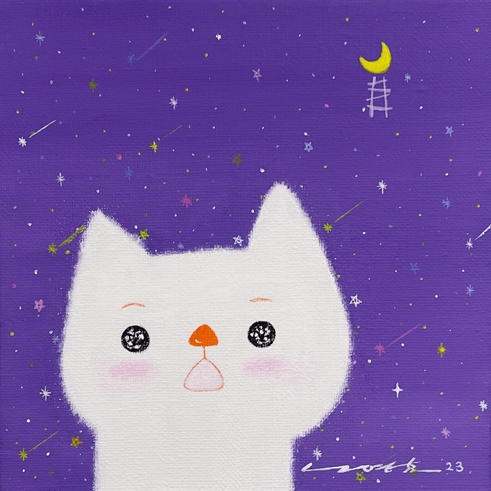 달빛고양이 17.9x17.9cm gouache on canvas 2023
