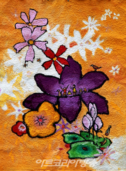 꽃밭에서 2023(60호 130.3cmX89.4cm 요철지에 분채)