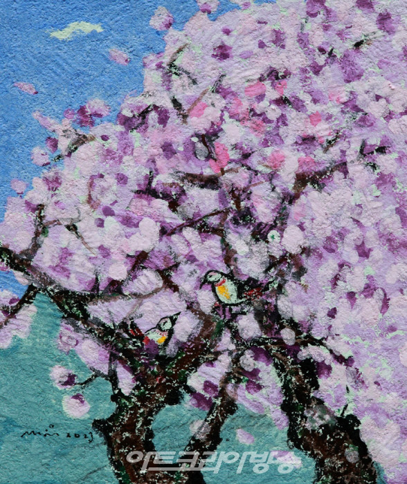 꽃속에서 2023 (10호 53.0cmX40.9cm 한지죽에 수간분채)