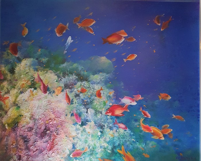 방한희 - 바다이야기1 아크릴+스톤 72.7 X 60.6