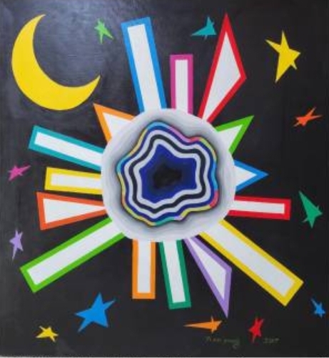 민영 - 빛이 춤을 추는 밤 #1711 ,91X91 acrylic on canvas. 2017