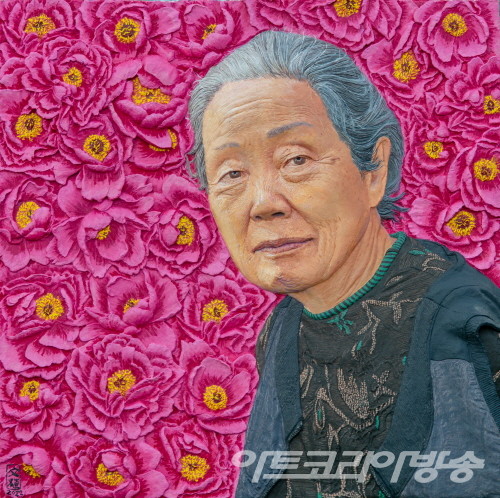 신문식 作 석란희샘_60x60cm_캔버스 위에 한지부조 유화_2022