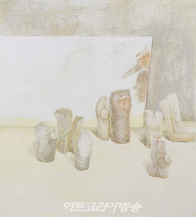 이해민선_덜 굳은 사물 Incomplete objects_150×140cm_종이위에 아크릴_2023