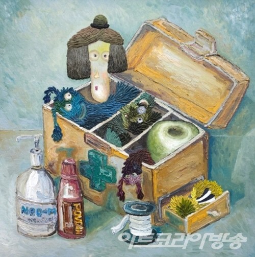 이재현 _  Alone Again  _ When you needed me 2023_Oil, Mixed media on canvas_46x46cm