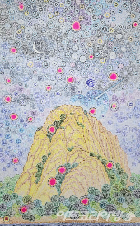 박재만 作 _ 소원-망주봉별2_117x73cm_한지에 타점묘채색_2023.8.7