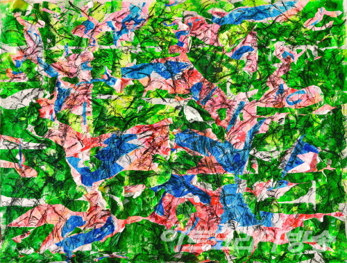 배달래 作_THE THEATER OF FLAMES 화염의 연극_Acrylic on Koreanpaper & performance_548x437cm_2023 · Let’s Forest 2023, 서울