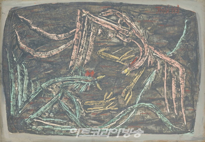 이중섭, 투계, 카드보드에 유채, 28.5×40.5cm, 1955, 국립현대미술관 소장
