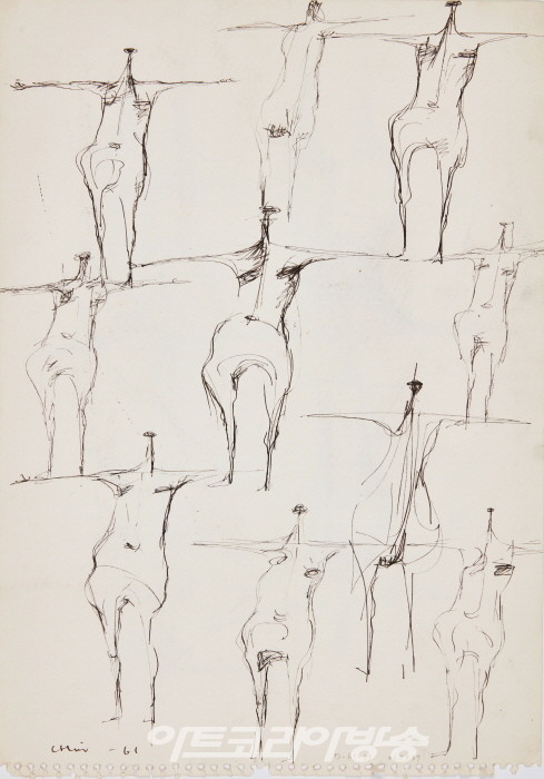 최만린, D-61-37, 1961, 종이에 연필, 26.5x37cm