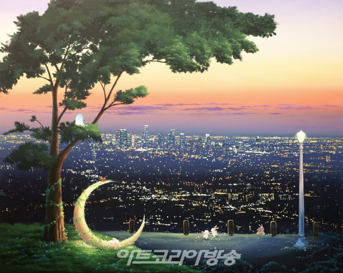 곽우주, Love in the City, 90.9x72.7cm, Acrylicgouache on canvas, 2023