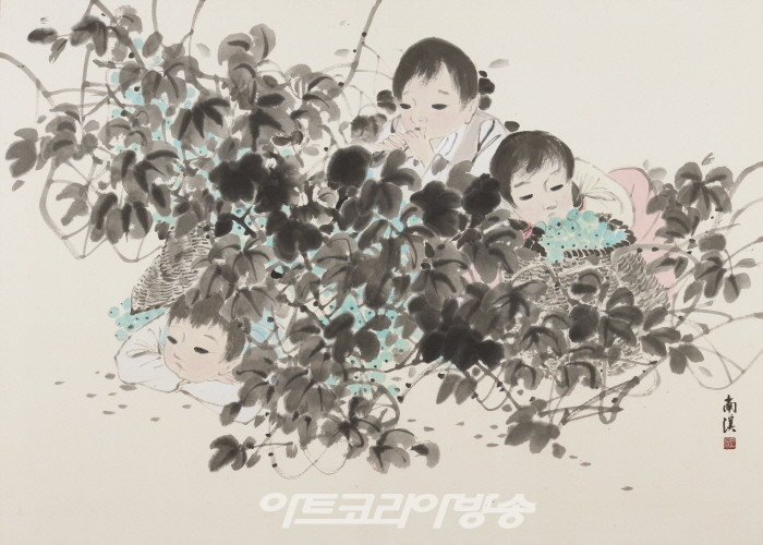 이규선, 세 남매, 1978년 경, 종이에 먹과 색, 68.8×96cm_개인소장