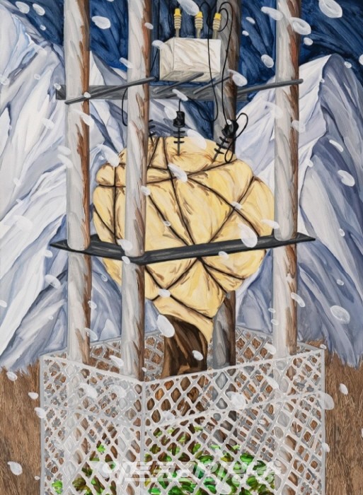 안주은, 물구나무서서 대지 떠받치기, 2021, Acrylic on canvas, 162.2 × 130.3cm