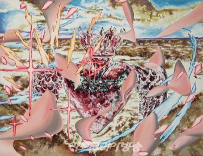 유세은, 여전히 붉은 상태로, 2022, Oil on canvas, 90.9×65.1cm