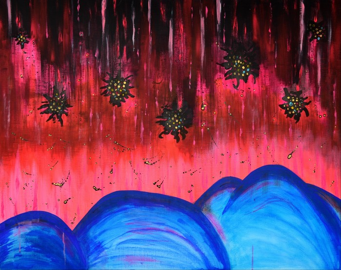 백지상 작가 - 엄마가 눕는다 (불꽃축제) 90.9 X 72.7 oil on Canvas, 2023