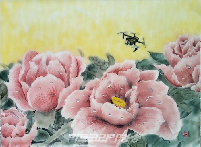 모란 40x30cm painting on ceramic 백자도판 1235°c 산화소성 2023