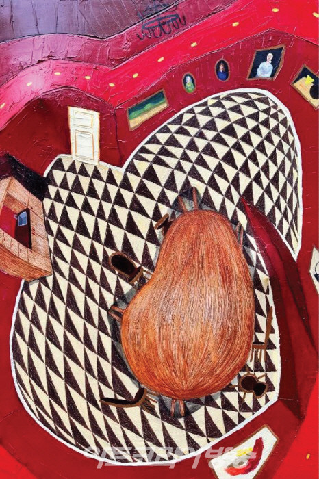 김지윤(컬러버), In my mouth, 90.9x60.6cm, Acrylic and Oil on 3d canvas, 2023