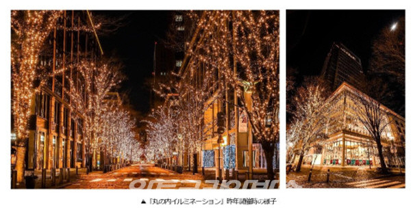 2022년 진행된 ‘마루노우치 일루미네이션’의 거리 풍경. 샴페인 골드 색의 빛으로 거리를 환하게 밝힐 예정이다