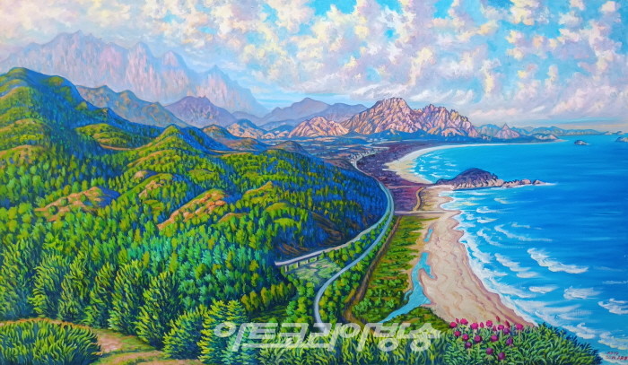 안승완, 금강산이 보이는 여름 풍경, 194x113cm, Oil on canvas, 2021