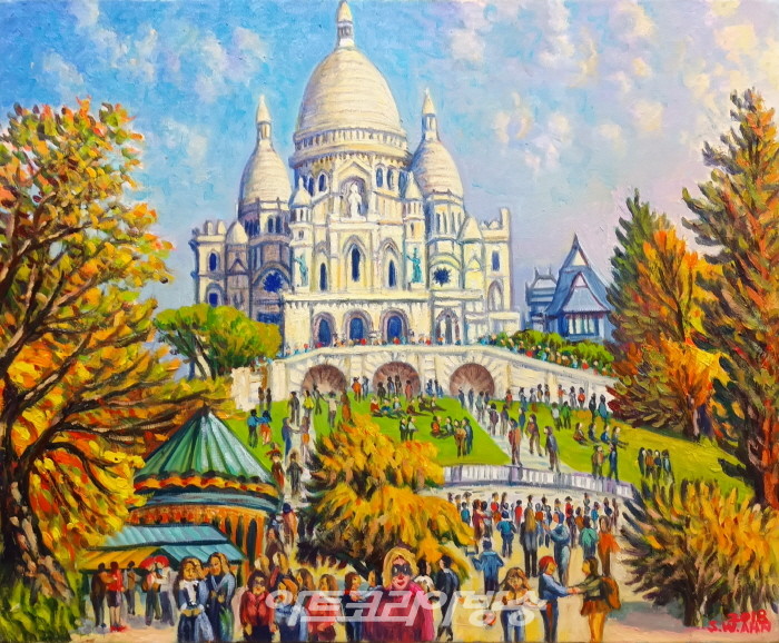 안승완, 몽마르트 언덕 정면 샤크르쾌르대성당, 60x50cm, Oil on canvas, 2017