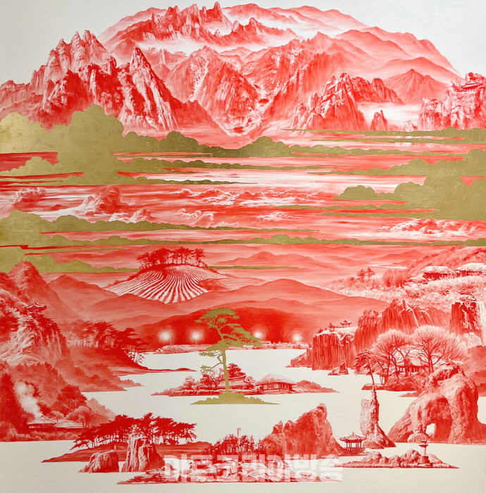 이세현 Beyond Red 022 Dec 07_Gold leaf, Oil on Linen_130x130cm_2022