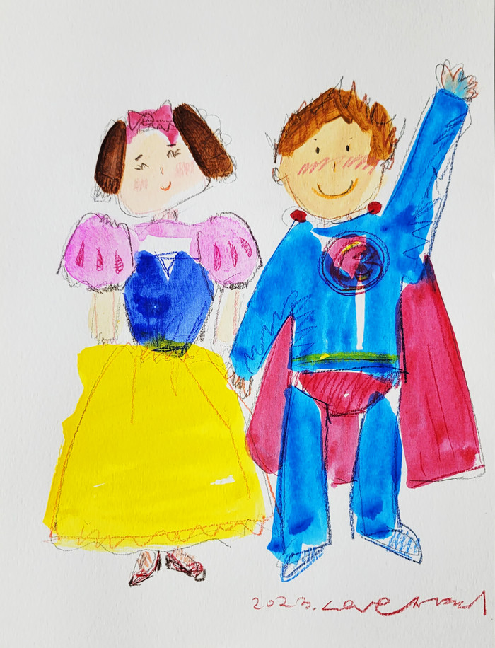 정연희. 백설공주와 슈퍼맨 drawing_2 . 24cm x 32cm  종이위에 아크릴 2023