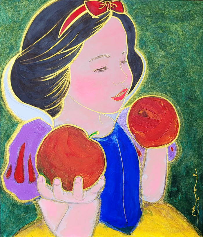 정연희. 백설공주와 사과.  45.5.cm x 53.0cm  장지위에 혼합채색 2023