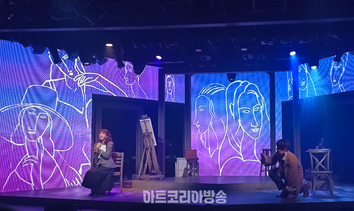 ​화가시리즈 뮤지컬 '모딜리아니'와 '에곤 실레' 프레스콜(모딜리아니 역 최민우, 잔 역 박새힘, 화상 역 김민강). 2023.12.14 사진 ⓒ아트코리아방송 이용선 기자​​