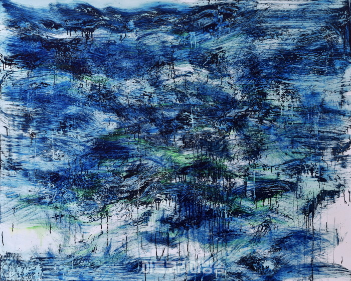 BLUE LIFE no 2, 227 x 181.8cm, pigment in medium on canvas, 2023