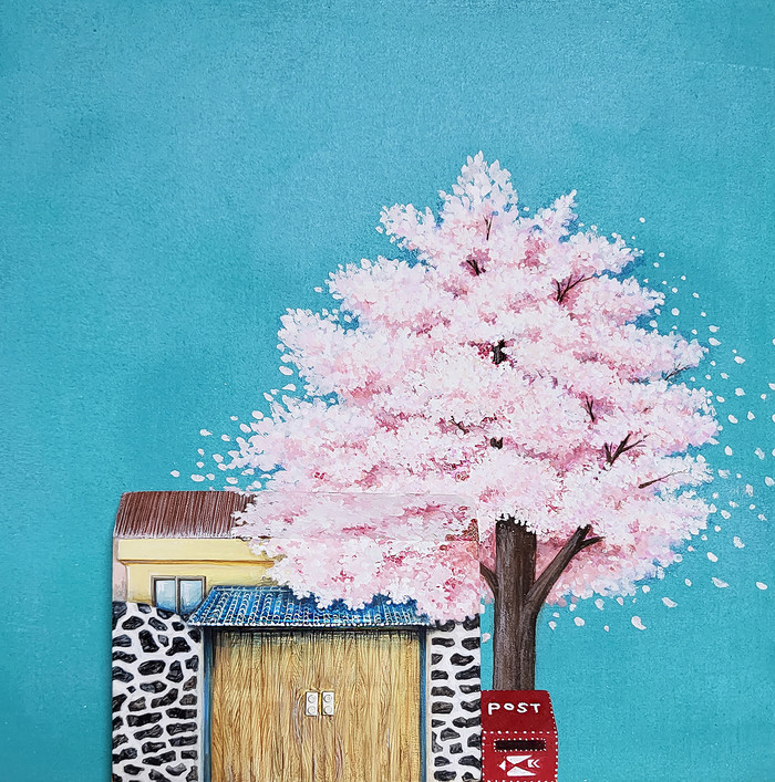 지유라 作 _ 제주의 봄 jiyura 30x30 acrylic on wood  2024 press│아트스페이스J CUBE1