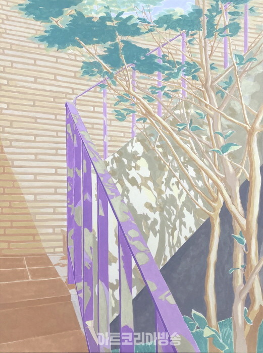 양서윤, 옥상으로 To the rooftop, 97 × 130cm, 한지에 채색, 2023