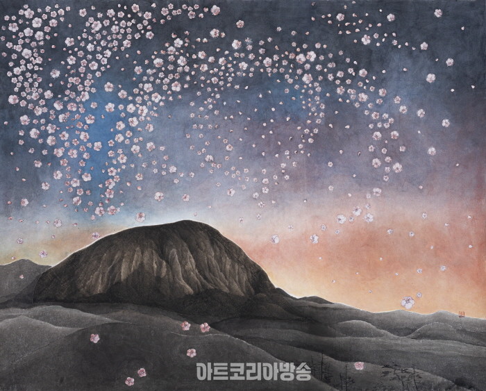 최미선, 제주그리멍 한라산II, 장지 ·마천에 채색, 130x160cm, 2020