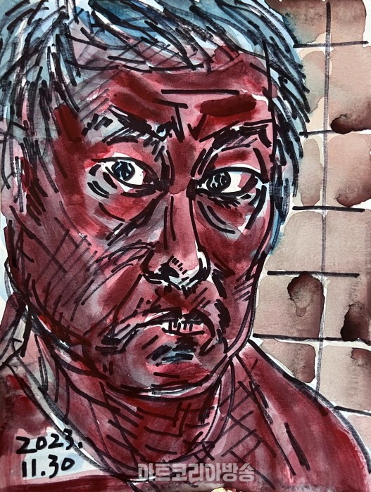 23-1130 Brooklin 자화상, 30.5 x 22.9cm, Felt -tip pen, watercolor on paper, 2023 - 복사본