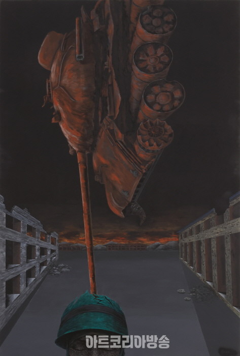 세상에서 가장 무거운 짐_장지, 먹, 아크릴, 수정테이프, 콩테, 194X130cm, 2023.