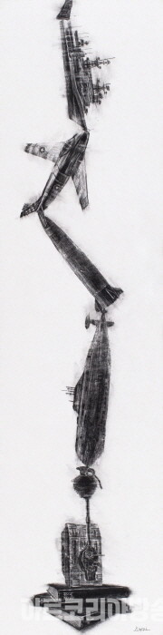 바벨탑,장지,콩테,195X50cm,2024