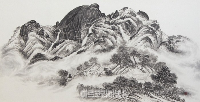문춘권, '인왕산(仁旺山)', 144.0×75.3㎝, 화선지에 수묵, 2023