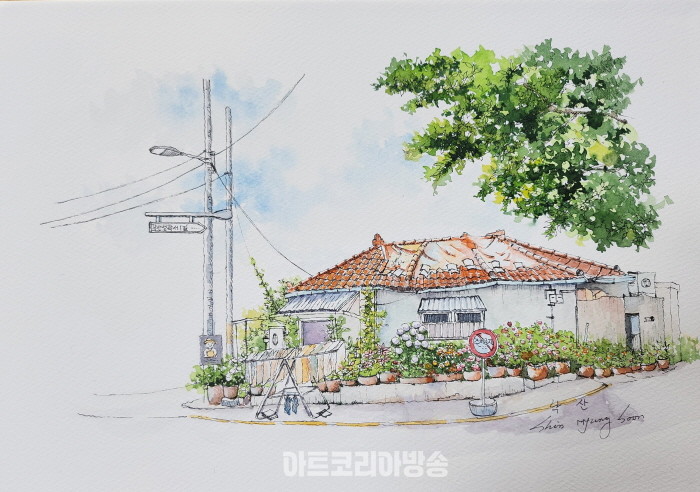 신명순, 낙산, 33.4×24.2, pigment inkpen, watercolor on paper, 2024