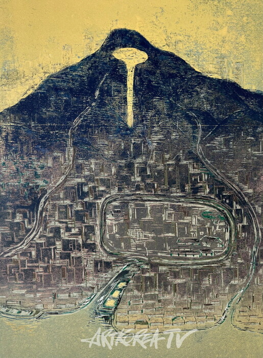 겹겹의 시간-섬, 70×55cm, woodcut, 2024