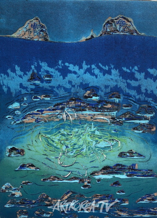 법환공물깍, 69×50cm, woodcut, 2022