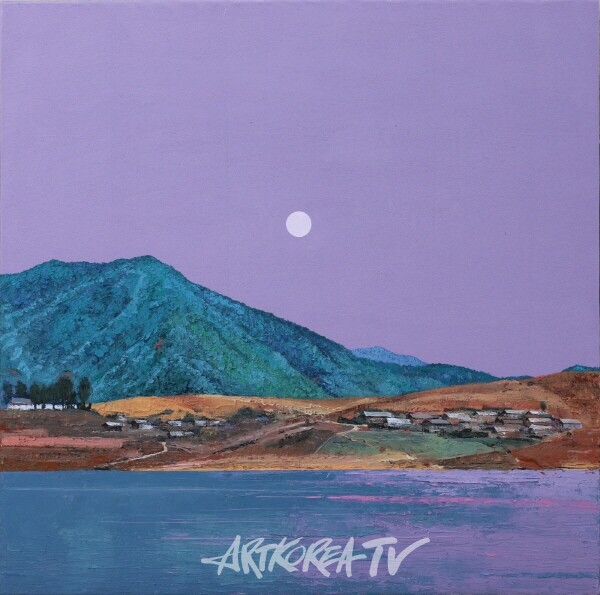 두고온 산하- 마을이 보이는 압록강변- (50cm x 50cm x5cm/oil on canvas/2024)