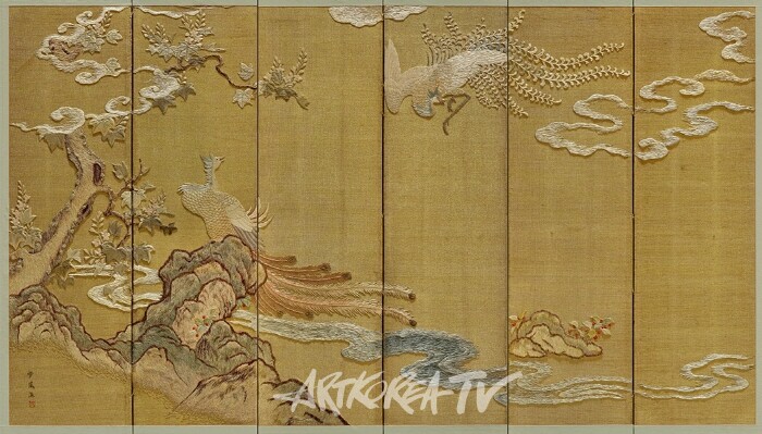 윤봉숙, ‹오동나무와 봉황›(1938)비단에 자수, 126.7×223.8cm, 유희순 소장.