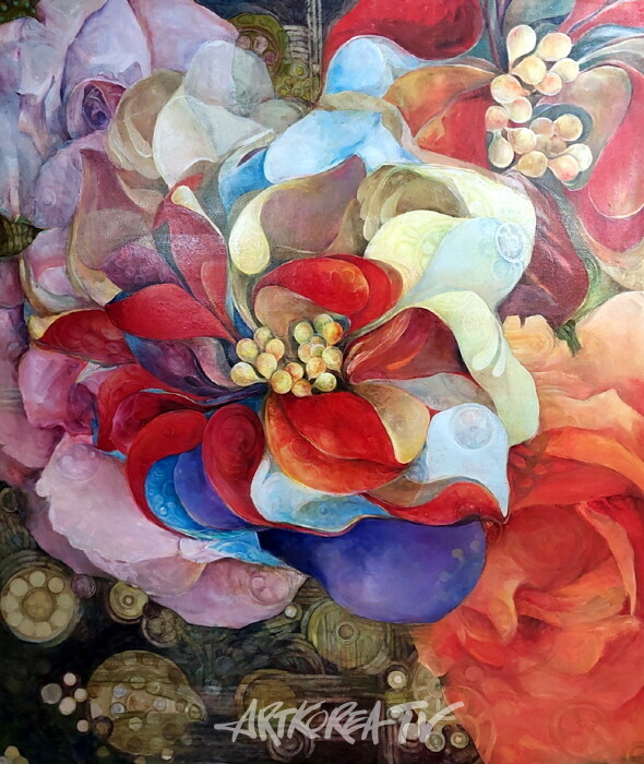 피고 지고 또 피는…, 120 x 100cm, oil & egg tempera on canvas, 2023