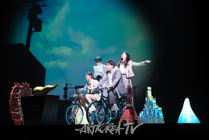 뮤지컬 '4월은 너의 거짓말'프레스콜(아리마 코세이 역 김희재, 미야조노 카와리 역 정지소, 사와베 츠바키 역 황우림, 와타리 료타역 조환지) 2024.07.04 사진 ⓒ아트코리아방송 이용선 기자