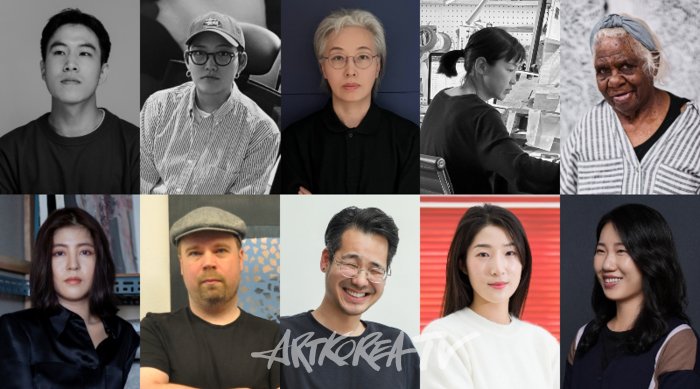 2024 Kiaf HIGHLIGHTS 세미파이널 작가 10인 (왼쪽 상단부터 시계 방향으로 강철규, 김시안, 김은진, 페이지 지영 문, 베티 머플러, 한진, 최지원, 이세준, 요헨 판크라트, 서원미)